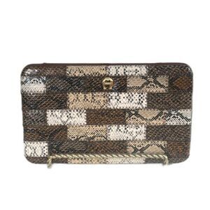 Vintage Etienne Aigner Brown and Cream Clutch Wallet